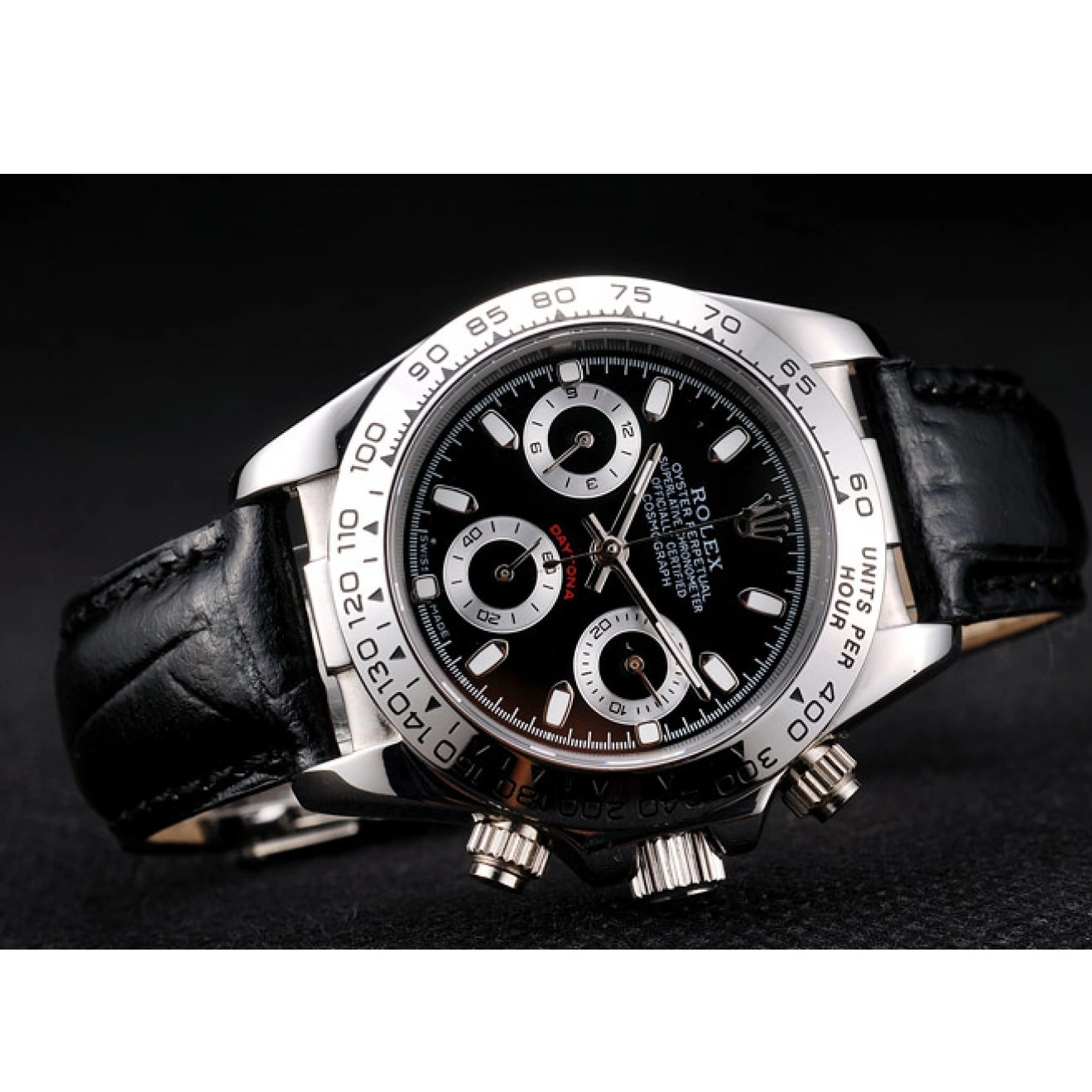 Aaa replica watch Leather Tachymeter Lady Black Stainless Strap Case Dial Steel Daytona Black Rolex 0616
